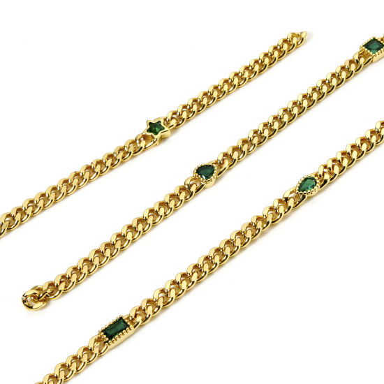 Picture of 1 M Eco-friendly Brass Curb Link Chain For Handmade DIY Jewelry Making Findings Geometric 18K Real Gold Plated Green 4.5mm