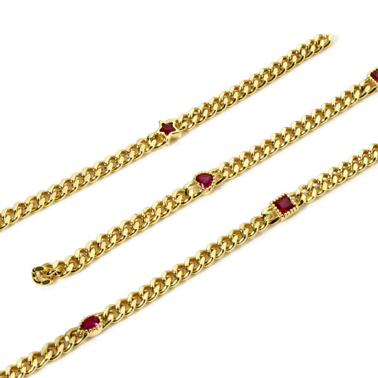 Picture of 1 M Eco-friendly Brass Curb Link Chain For Handmade DIY Jewelry Making Findings Geometric 18K Real Gold Plated Red 4.5mm