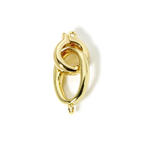 Picture of 1 Set Eco-friendly Brass Fold Over Clasps Oval 18K Real Gold Plated 3cm x 1.2cm