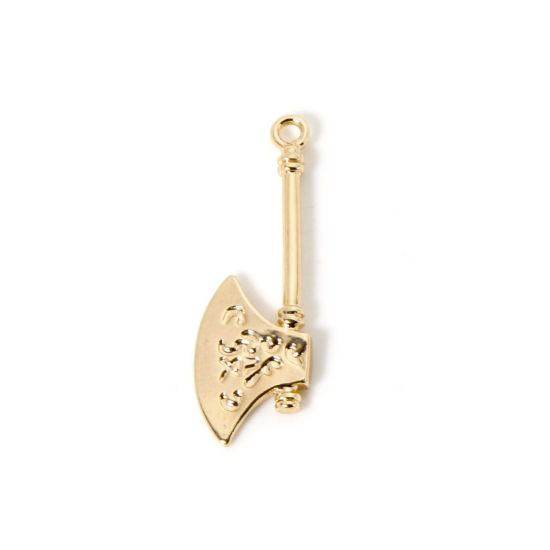 Immagine di 2 Pz Ecologico Ottone Ciondoli Pendenti 18K Vero Oro Placcato Ascia 3D 3.2cm x 1.1cm