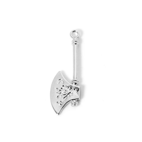Immagine di 2 Pz Ecologico Ottone Ciondoli Pendenti Vero Platino Placcato Ascia 3D 3.2cm x 1.1cm