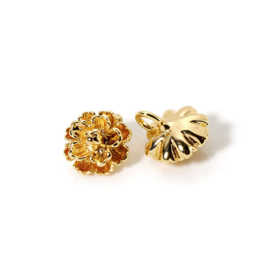 Picture of 2 PCs Eco-friendly Brass Flora Collection Charms 18K Real Gold Plated Flower 3D 11.5mm x 11mm