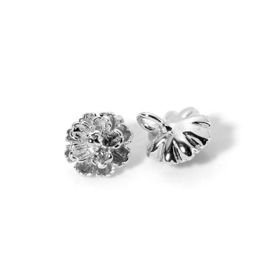 Picture of 2 PCs Eco-friendly Brass Flora Collection Charms Real Platinum Plated Flower 3D 11.5mm x 11mm