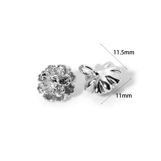 Image de 2 Pcs Breloques Collection Végétale Respectueux de la Nature en Laiton Plaqué Platine Véritable Fleur 3D 11.5mm x 11mm