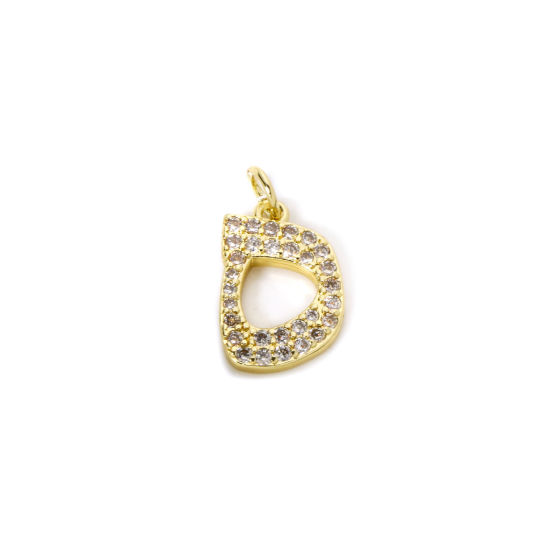 Bild von 1 Stück Umweltfreundlich Messing Charms 18K Echtgold plattiert Arabische Buchstaben Micro Pave Klar Kubischer Zirkon 19mm x 10mm
