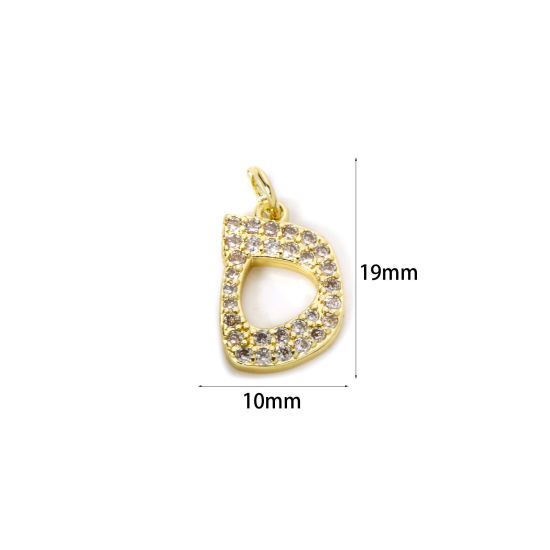 Bild von 1 Stück Umweltfreundlich Messing Charms 18K Echtgold plattiert Arabische Buchstaben Micro Pave Klar Kubischer Zirkon 19mm x 10mm