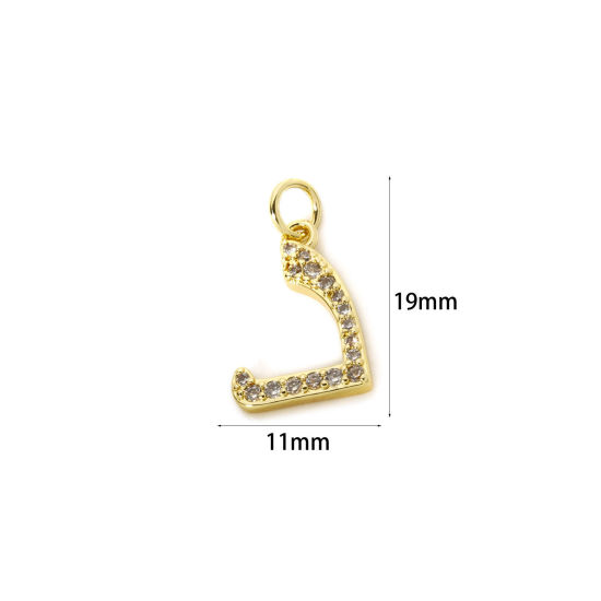 Bild von 1 Stück Umweltfreundlich Messing Charms 18K Echtgold plattiert Arabische Buchstaben Micro Pave Klar Kubischer Zirkon 19mm x 11mm