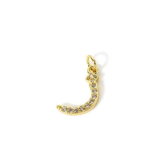 Bild von 1 Stück Umweltfreundlich Messing Charms 18K Echtgold plattiert Arabische Buchstaben Micro Pave Klar Kubischer Zirkon 17mm x 12mm