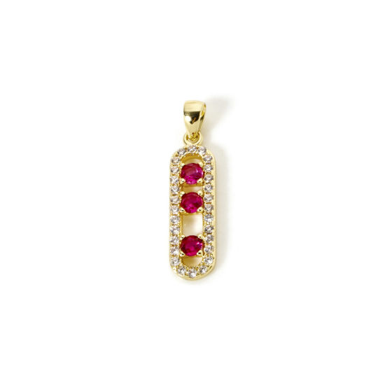 Picture of 1 Piece Eco-friendly Brass Charm Pendant 18K Real Gold Plated Oval Micro Pave Red Cubic Zirconia 26mm x 6mm