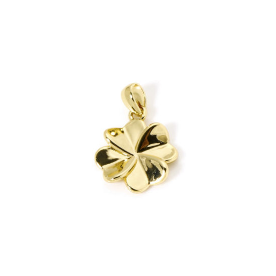 Picture of 2 PCs Eco-friendly Brass Flora Collection Charm Pendant 18K Real Gold Plated Four Leaf Clover 19mm x 13mm