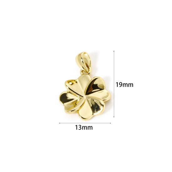 Picture of 2 PCs Eco-friendly Brass Flora Collection Charm Pendant 18K Real Gold Plated Four Leaf Clover 19mm x 13mm