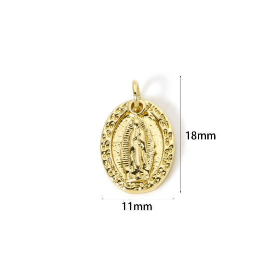 Picture of 2 PCs Eco-friendly Brass Religious Charms 18K Real Gold Plated Oval Virgin Mary 18mm x 11mm