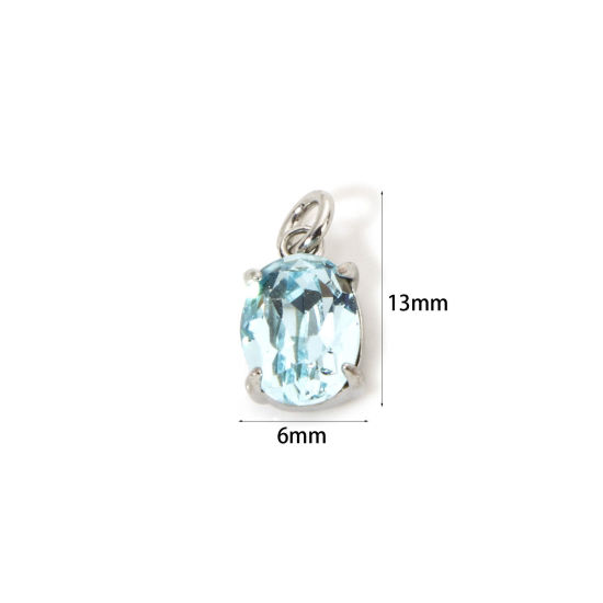 Picture of 2 PCs Eco-friendly Brass & Glass Geometric Charms Real Platinum Plated Green Blue Oval 14mm x 7mm