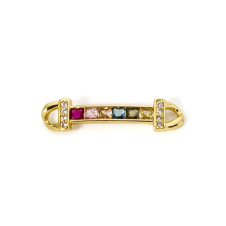 1 Piece Eco-friendly Brass Connectors Charms Pendants 18K Real Gold Plated Strip Micro Pave Multicolour Cubic Zirconia 3.4cm x 0.8cm