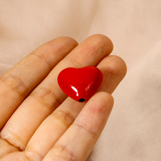 Picture of 1 Piece Eco-friendly Brass Valentine's Day Beads For DIY Jewelry Making 18K Real Gold Plated Red Heart Enamel 20mm x 18.5mm, Hole: Approx 2.5mm