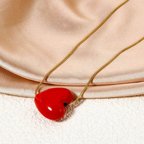 Picture of 1 Piece Eco-friendly Brass Valentine's Day Beads For DIY Jewelry Making 18K Real Gold Plated Red Heart Enamel 20mm x 18.5mm, Hole: Approx 2.5mm