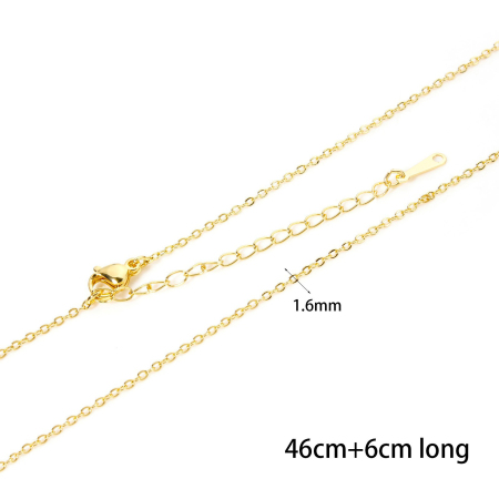 Picture of 2 PCs Eco-friendly Brass Link Cable Chain Necklace 18K Real Gold Plated With Lobster Claw Clasp And Extender Chain 46cm(18.1") long, Chain Size: 1.6mm