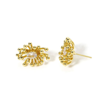 Immagine di 1 Paio Ecologico Elegante Squisito 18K Vero Oro Placcato Ottone + Zircone Cubico Fiore Orecchini a Perno Per Donne 19mm x 14mm, Posta / Filo Dimensione: (21 misura)