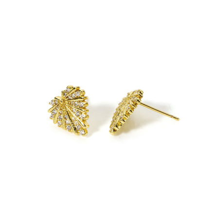 Picture of 1 Pair Eco-friendly Stylish Valentine's Day 18K Real Gold Plated Brass & Cubic Zirconia Heart Ear Post Stud Earrings For Women 12.5mm x 12mm, Post/ Wire Size: (21 gauge)
