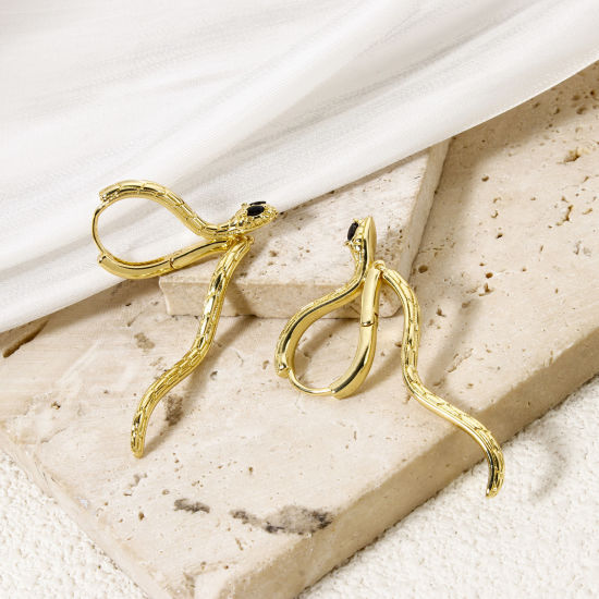 Immagine di 1 Paio Ecologico Elegante 18K Vero Oro Placcato Ottone + Zircone Cubico Serpente Orecchini Circolari Per Donne Festa 5.8cm x 1.5cm, Posta / Filo Dimensione: (19 misura)