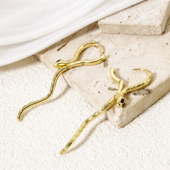 Immagine di 1 Paio Ecologico Elegante 18K Vero Oro Placcato Ottone + Zircone Cubico Serpente Orecchini Circolari Per Donne Festa 5.8cm x 1.5cm, Posta / Filo Dimensione: (19 misura)