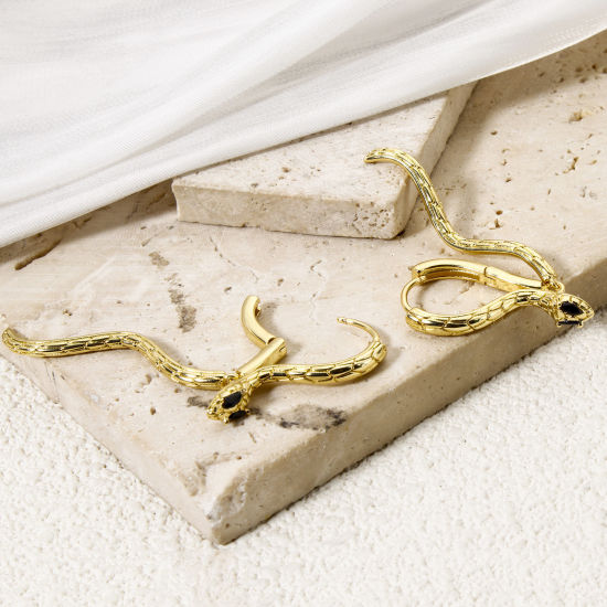 Immagine di 1 Paio Ecologico Elegante 18K Vero Oro Placcato Ottone + Zircone Cubico Serpente Orecchini Circolari Per Donne Festa 5.8cm x 1.5cm, Posta / Filo Dimensione: (19 misura)