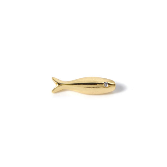 2 個 真鍮 海ジュエリー ビーズ DIY りド ジュエリー アクセサリーを作る 18Kゴールドメッキ 魚 クリア ジルコン 15.5mm x 4.5mm、 穴：約 0.5mm、 の画像