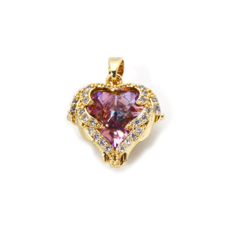 2 Unidades Latón & Vidrio día de San Valentín Colgantes Charms Chapado en Oro de 18K AB Color Corazón Claro Circón Artificial 21mm x 16mm