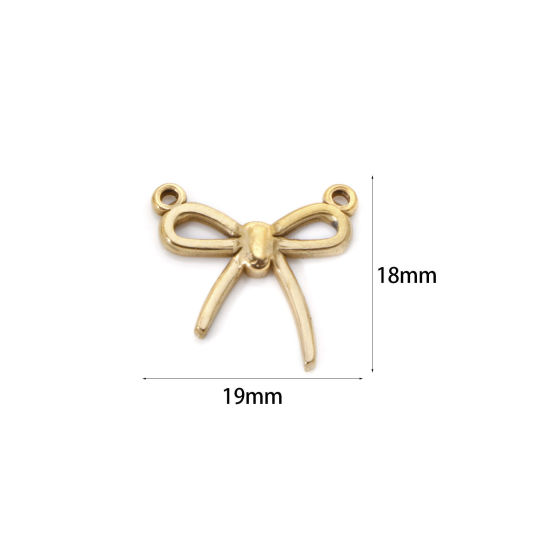 Bild von 2 Stück Umweltfreundlich 304 Edelstahl Kleidung Steckverbinder Charms Anhänger Schleife 18K Vergoldet Hohl 19mm x 18mm