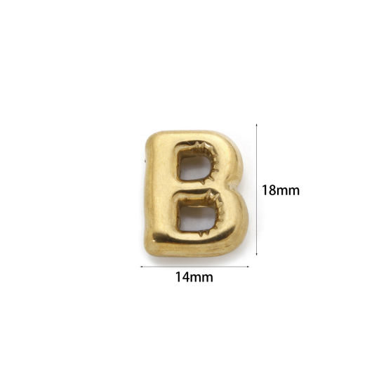 Imagen de 2 Unidades Enchapado al Vacío Ecológico 304 Acero Inoxidable Colgantes 18K Oro Real Chapado Letra Mayúscula Mensaje " B " 18mm x 14mm