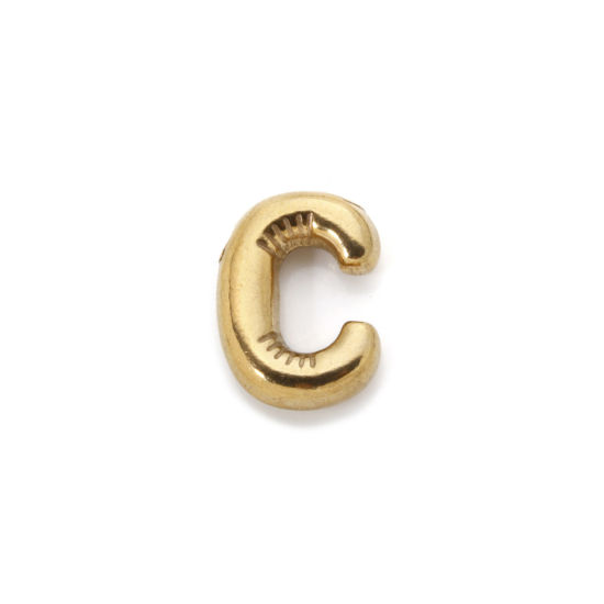 Imagen de 2 Unidades Enchapado al Vacío Ecológico 304 Acero Inoxidable Colgantes 18K Oro Real Chapado Letra Mayúscula Mensaje " C " 18mm x 13mm