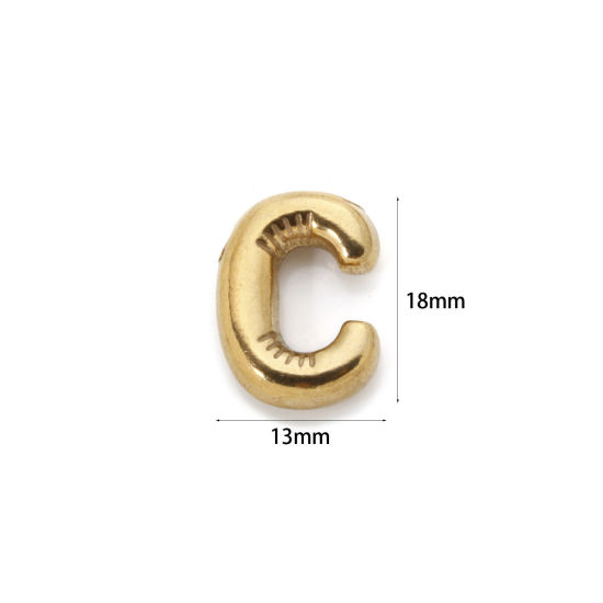 Imagen de 2 Unidades Enchapado al Vacío Ecológico 304 Acero Inoxidable Colgantes 18K Oro Real Chapado Letra Mayúscula Mensaje " C " 18mm x 13mm