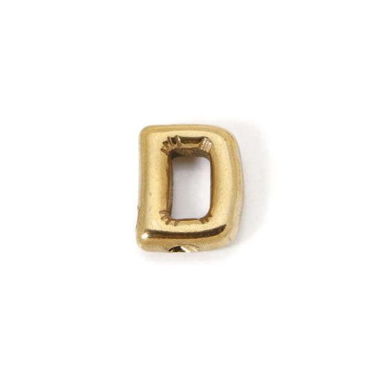 Imagen de 2 Unidades Enchapado al Vacío Ecológico 304 Acero Inoxidable Colgantes 18K Oro Real Chapado Letra Mayúscula Mensaje " D " 18mm x 15mm