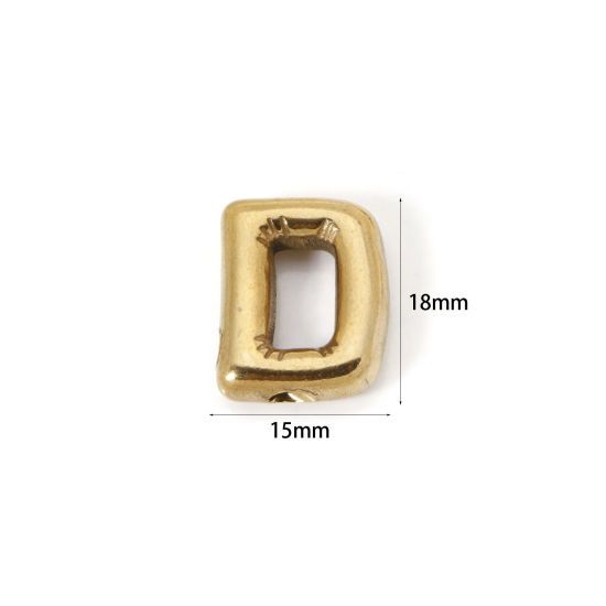 Imagen de 2 Unidades Enchapado al Vacío Ecológico 304 Acero Inoxidable Colgantes 18K Oro Real Chapado Letra Mayúscula Mensaje " D " 18mm x 15mm