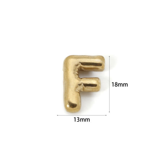 Imagen de 2 Unidades Enchapado al Vacío Ecológico 304 Acero Inoxidable Colgantes 18K Oro Real Chapado Letra Mayúscula Mensaje " F " 18mm x 13mm