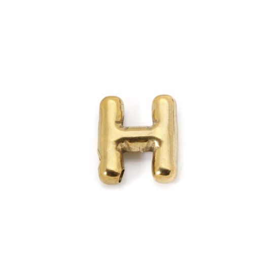 Imagen de 2 Unidades Enchapado al Vacío Ecológico 304 Acero Inoxidable Colgantes 18K Oro Real Chapado Letra Mayúscula Mensaje " H " 18mm x 15mm
