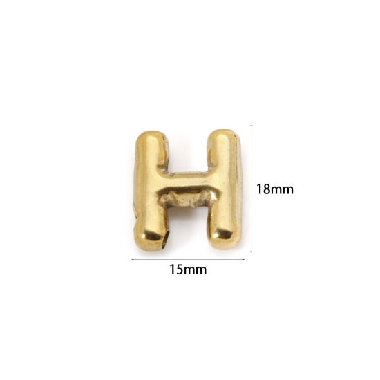 Imagen de 2 Unidades Enchapado al Vacío Ecológico 304 Acero Inoxidable Colgantes 18K Oro Real Chapado Letra Mayúscula Mensaje " H " 18mm x 15mm