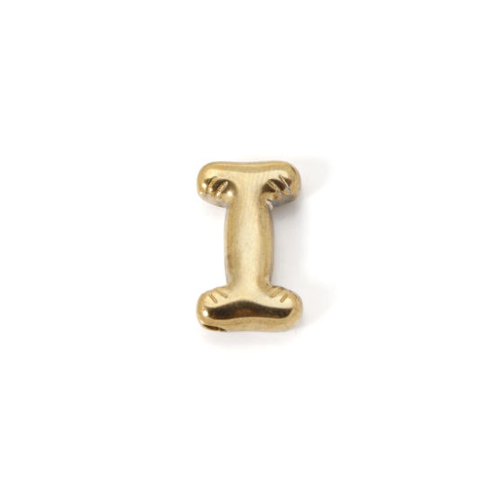 Imagen de 2 Unidades Enchapado al Vacío Ecológico 304 Acero Inoxidable Colgantes 18K Oro Real Chapado Letra Mayúscula Mensaje " I " 18mm x 11mm