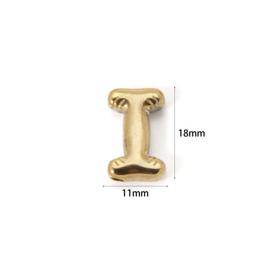 Imagen de 2 Unidades Enchapado al Vacío Ecológico 304 Acero Inoxidable Colgantes 18K Oro Real Chapado Letra Mayúscula Mensaje " I " 18mm x 11mm