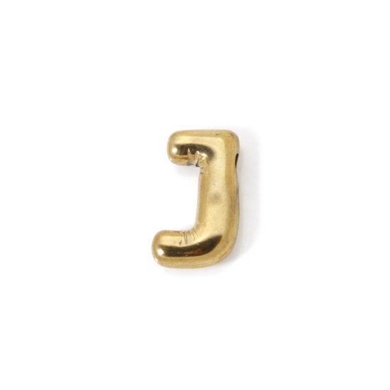 Imagen de 2 Unidades Enchapado al Vacío Ecológico 304 Acero Inoxidable Colgantes 18K Oro Real Chapado Letra Mayúscula Mensaje " J " 18mm x 11mm