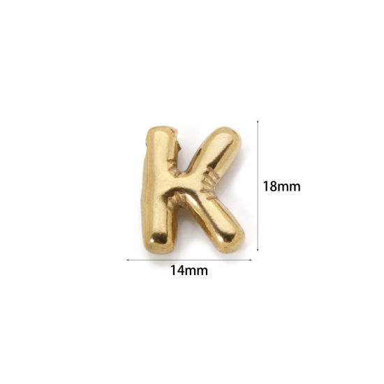 Imagen de 2 Unidades Enchapado al Vacío Ecológico 304 Acero Inoxidable Colgantes 18K Oro Real Chapado Letra Mayúscula Mensaje " K " 18mm x 14mm