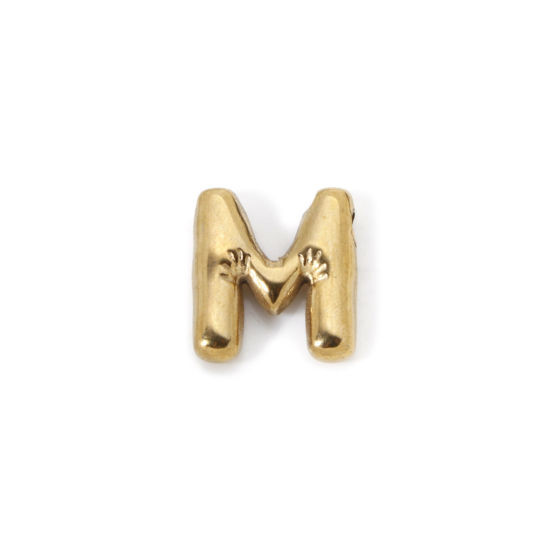 Imagen de 2 Unidades Enchapado al Vacío Ecológico 304 Acero Inoxidable Colgantes 18K Oro Real Chapado Letra Mayúscula Mensaje " M " 18mm x 16.5mm