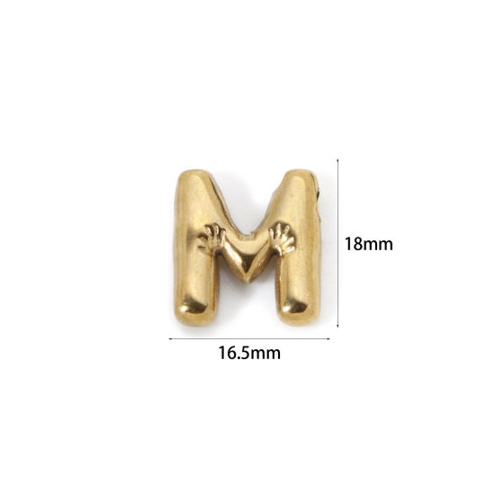 Imagen de 2 Unidades Enchapado al Vacío Ecológico 304 Acero Inoxidable Colgantes 18K Oro Real Chapado Letra Mayúscula Mensaje " M " 18mm x 16.5mm