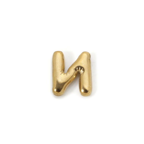 Imagen de 2 Unidades Enchapado al Vacío Ecológico 304 Acero Inoxidable Colgantes 18K Oro Real Chapado Letra Mayúscula Mensaje " N " 18mm x 15mm