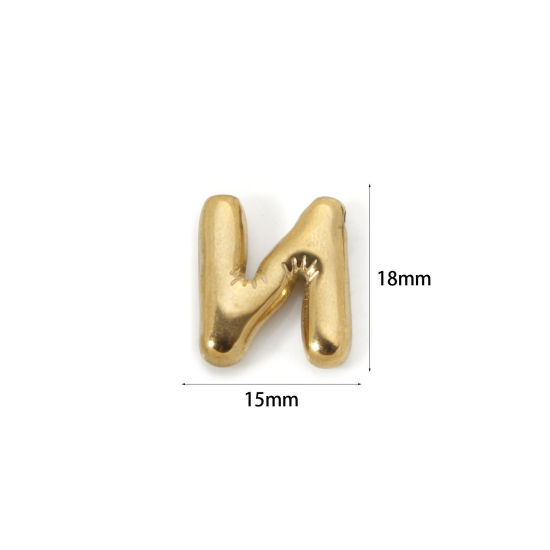 Imagen de 2 Unidades Enchapado al Vacío Ecológico 304 Acero Inoxidable Colgantes 18K Oro Real Chapado Letra Mayúscula Mensaje " N " 18mm x 15mm