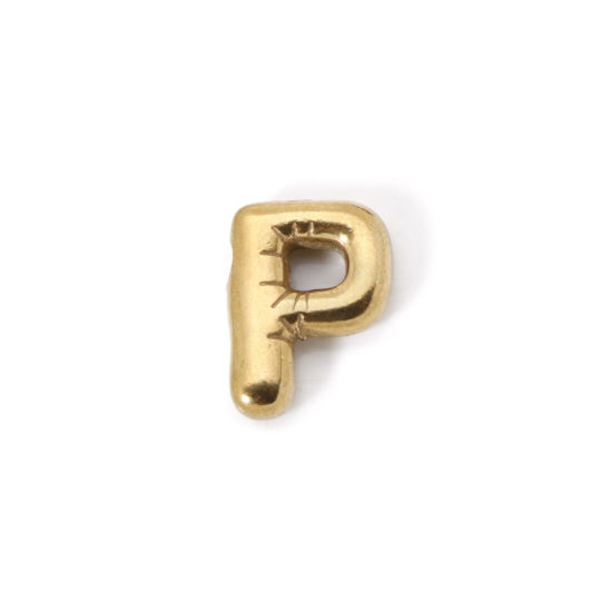 Imagen de 2 Unidades Enchapado al Vacío Ecológico 304 Acero Inoxidable Colgantes 18K Oro Real Chapado Letra Mayúscula Mensaje " P " 18mm x 14mm