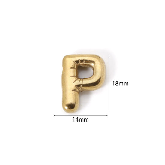 Imagen de 2 Unidades Enchapado al Vacío Ecológico 304 Acero Inoxidable Colgantes 18K Oro Real Chapado Letra Mayúscula Mensaje " P " 18mm x 14mm