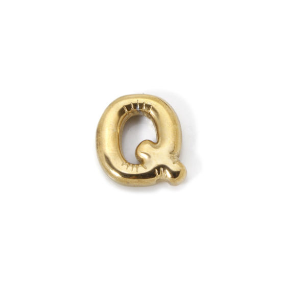 Imagen de 2 Unidades Enchapado al Vacío Ecológico 304 Acero Inoxidable Colgantes 18K Oro Real Chapado Letra Mayúscula Mensaje " Q " 18.5mm x 17mm