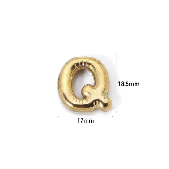 Imagen de 2 Unidades Enchapado al Vacío Ecológico 304 Acero Inoxidable Colgantes 18K Oro Real Chapado Letra Mayúscula Mensaje " Q " 18.5mm x 17mm