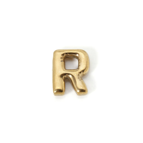 Imagen de 2 Unidades Enchapado al Vacío Ecológico 304 Acero Inoxidable Colgantes 18K Oro Real Chapado Letra Mayúscula Mensaje " R " 18mm x 14.5mm